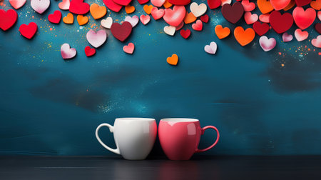 Valentine's day concept with hearts and cups over chalkboard background. Generative Aiの素材