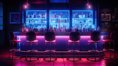 Luxury nightclub illuminated by modern lighting equipment. Generative Aiの素材