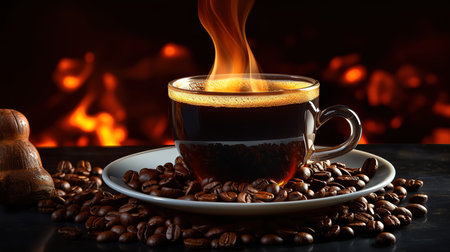 Coffee latte with cookies and coffiee beans. Generative Aiの素材