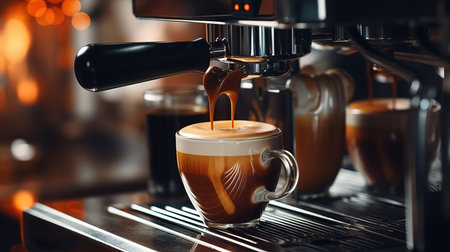 Close-up of hands working on coffee machine. Generative Aiの素材