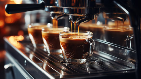 Male barista pouring coffee in transparent glass. Generative Aiの素材