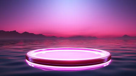 3d render, abstract geometric background, glowing pink ring, neon round frame. Generative Aiの素材