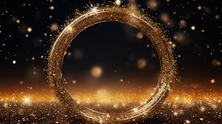 Golden frame with bright sparkles, Christmas decorative design elements. Generative Aiの素材
