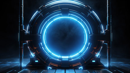 Blue light circle on transparent background. Generative Aiの素材