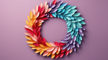 Christmas wreath made of colored paper, DIY concept. Handmade at home. Generative Aiの素材