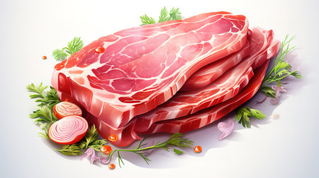 Raw pork chop steak on the dark wooden surface. Generative Aiの素材