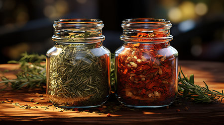 Cooking herbs and spices seasoning, Bright color. Generative Aiの素材