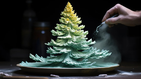 Front view of cupcake with christmas tree frosting. Generative Aiの素材
