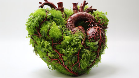 Nature human heart made grass, Bright color. Generative Aiの素材