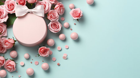 Present concept for Mother's Day, Creative layout made of empty circle gift boxes. Generative Aiの素材