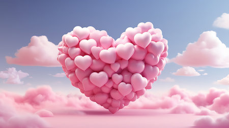 White transparent heart made of clouds on a pink-blue background. Generative Aiの素材