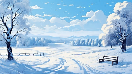 A winter scene with mountains and snow on the background. Generative Aiの素材