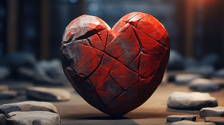 Top view broken heart on textured background. Generative Aiの素材