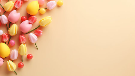 Mother's Day Celebration Creative Layout with Colorful Tulips. Generative Aiの素材