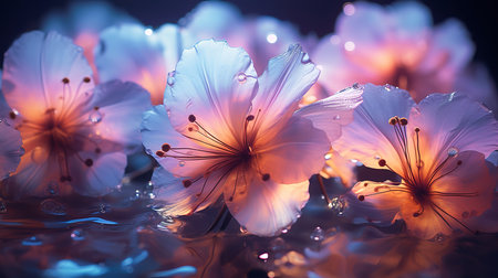A field of purple flowers with a green stem and a pink flower. Generative Aiの素材