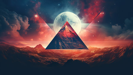 A mountain with a triangle in the middle Abstract background. Generative Aiの素材
