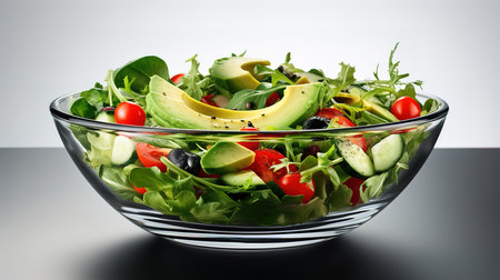Mixed Salad with Vegetables and Avocado, Fresh Lettuce Panorama. Generative Aiの素材