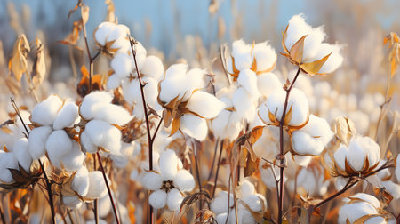 Close up ripe cotton with white fiber grow on plantation. Generative Aiの素材