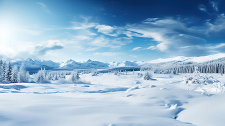 Empty panoramic winter background with copy space, Bright color. Generative Aiの素材