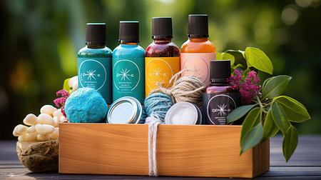 Self care package, seasonal gift box with zero waste organic cosmetics products. Generative Aiの素材