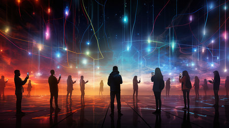 Global communication and internet network concept as a group of business people. Generative Aiの素材
