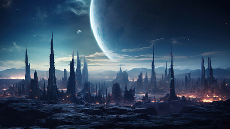 A city with a planet in the middle. Generative Aiの素材