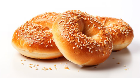 Close-up view of turkish bagels on white background. Generative Aiの素材