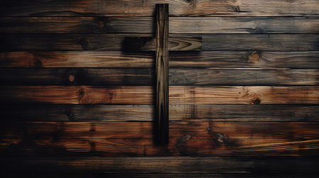 A banner with a copy space depicts the image of an old wooden cross. Generative Aiの素材