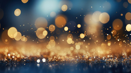 Blue and gold christmas background with bokeh lights and stars. Generative Aiの素材