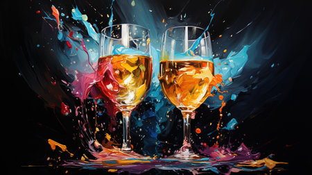 Celebration toast with champagne, Bright color. Generative Aiの素材
