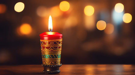 Green christmas background with realistic candles. Generative Aiの素材