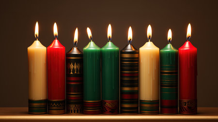 Kwanzaa African American celebration. Seven red, black and green candles. Generative Aiの素材