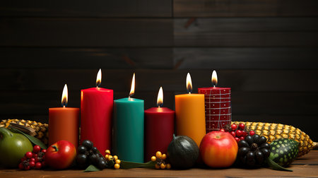 Christmas still life with candles gifts and decorations on a dark background. Generative Aiの素材