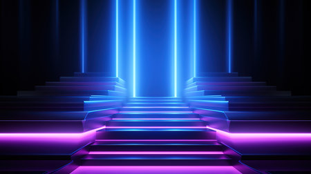 Geometric shapes neon lights background. Generative Aiの素材