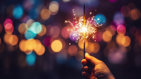 Male's hand holding a sparkling stick with a dark background. Generative Aiの素材