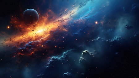 Planet sunrise in space. sci-fi concept. Generative Aiの素材