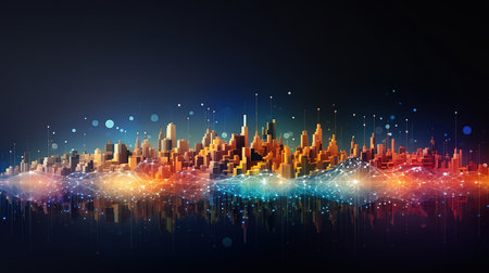 Smart cities connected communities urban innovation solid color background. Generative Aiの素材