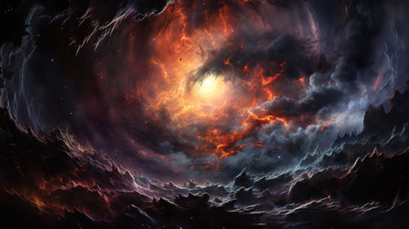 A black hole with a bright light and a black hole in the middle. Generative Aiの素材