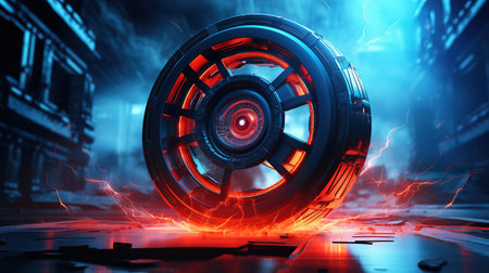 Light tunnel or light whirl vortex, whirl glowing tunnel and motion in cosmic tunnel. Generative Aiの素材