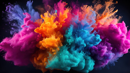 Explosion of colored powder on a white background. Generative Aiの素材