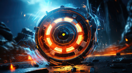 Blue glow light, circle swirl vortex, abstract circular effect illustration. Generative Aiの素材