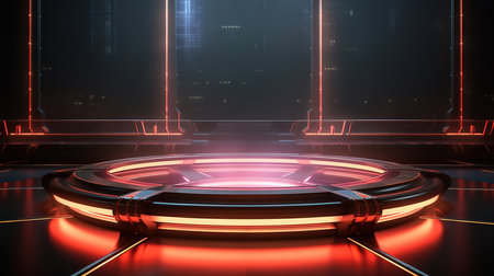 Abstract geometric background ring shape glows with neon light inside the. Generative Aiの素材