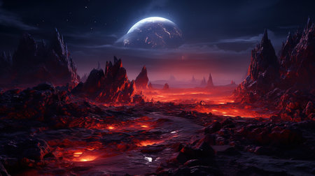 Sharp rocks in a dangerous alien planet, Bright color. Generative Aiの素材