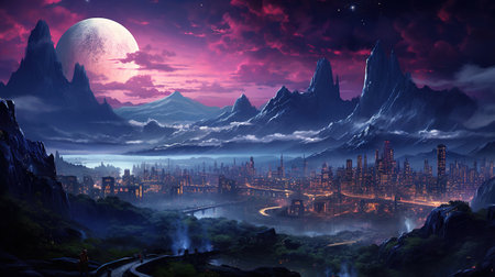 Photo of a stunning city skyline reflecting on a serene body of water. Generative Aiの素材