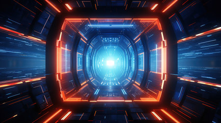 Futuristic HUD tunnel, Display screens for tech titles and background. Generative Aiの素材