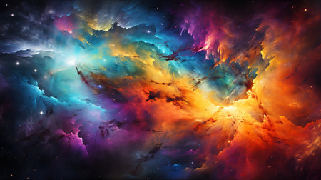 A cosmic neon light abstract background with swirling galaxies. Generative Aiの素材