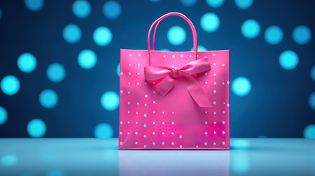 Polka dot paper bag in neon light, The concept of sales, Black Friday, cyber Monday. Generative Aiの素材