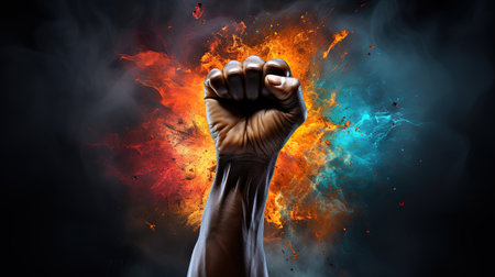 Juneteenth Freedom Day. Fist in the air, Bright color. Generative Aiの素材