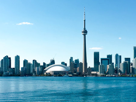 View of Toronto from central island ferryの写真素材