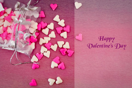 Valentineâs day background with pink and white heartsの写真素材